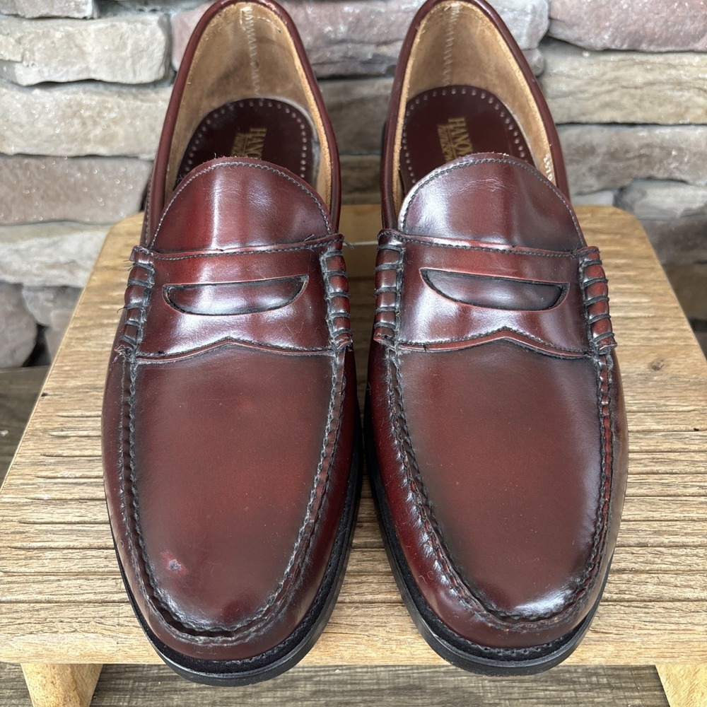 Hanover Handsewn Penny Loafer Mens 11 E Burgundy Leather Upper/Soles Shoes EUC